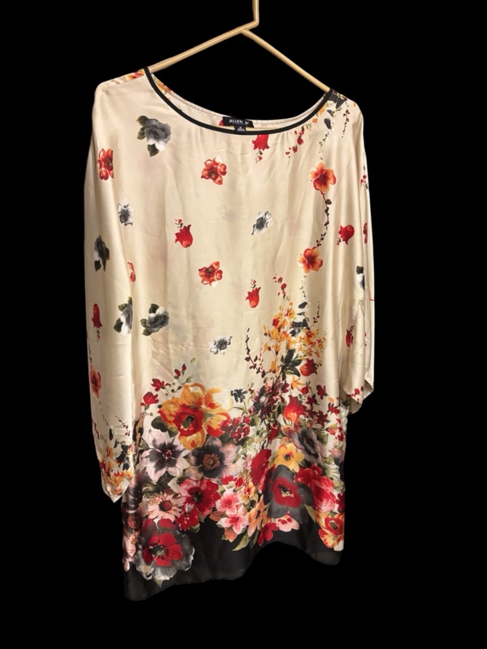 Allen B. By Allen Schwartz Cream Tunic with Red, Orange & Black Floral Hem